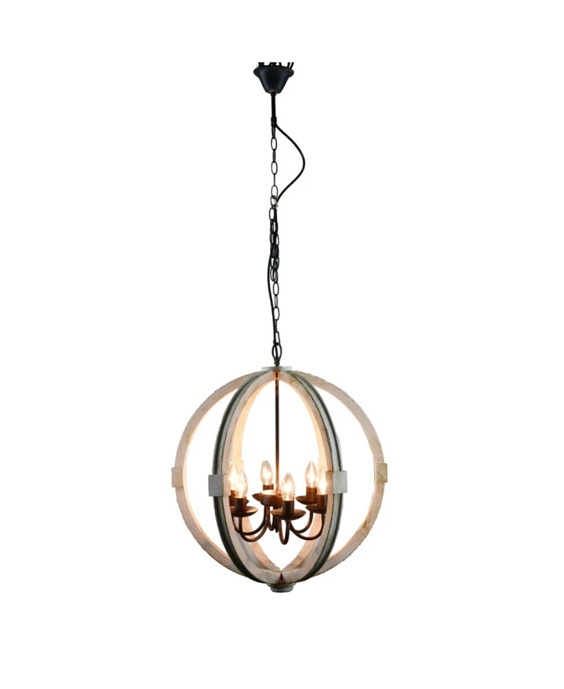 Streamdale Furniture Calder Wooden Orb Shape Chandelier With Metal Chain And Six Bulb Holders, White