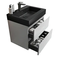White Bathroom Vanity with Large Storage, Wall Mounted