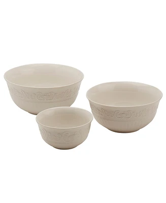 Tabletops Unlimited 3 Piece Medici Embossed White Bowl Set - 8", 7" 5"