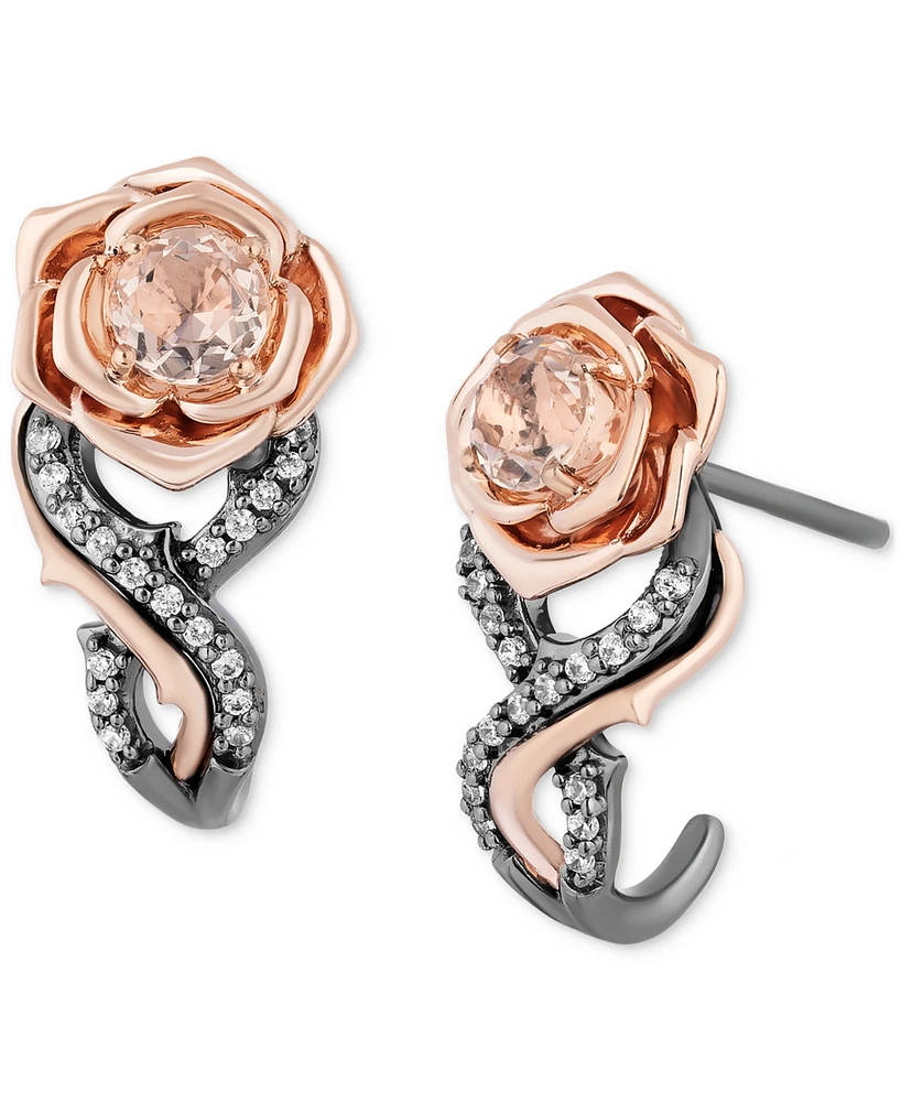 Morganite (3/8 ct. t.w.) & Diamond (1/10 ct. t.w.) Aurora Rose Stud Earrings in 10k Rose Gold & Black Rhodium-Plated Sterling Silver