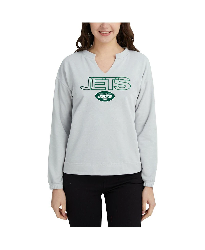 Concepts Sport Women's Gray New York Jets Sunray Notch Neck Long Sleeve T-Shirt