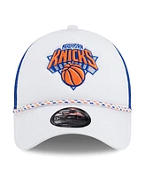 New Era Men's White/Blue New York Knicks Court Sport Foam A-Frame 9FORTY Adjustable Trucker Hat