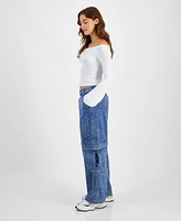 Vanilla Star Juniors' High-Rise Wide-Leg Cargo Pants