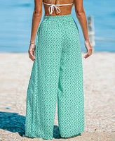 Cupshe Women's Green Ditsy Tassel Tie Wide Leg Pants