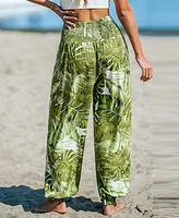 Cupshe Women's Palm Leaf Smocked Waist Tapered Leg Pants