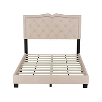 Full Upholstered Bed Frame With Rivet Design, Modern Velvet Platform Tufted Headboard