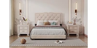 Full Upholstered Bed Frame With Rivet Design, Modern Velvet Platform Tufted Headboard