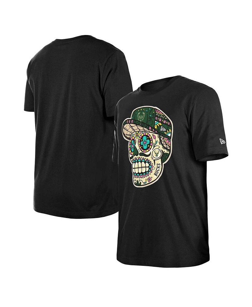 New Era Men's and Women's Black Milwaukee Bucks Sugar Skull T-Shirt