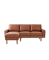 Streamdale Furniture 82.2"L-Shape Sofa Couch With Chaise Mid-Century Copper Nail Left Chaise, Brown