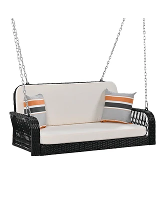 Simplie Fun 2-Seater Wicker Porch Swing with Chains