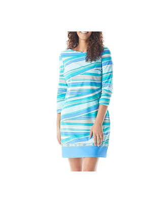 Beach House Style Women's Stripe Print Stella Boat Neck Tunic Dress