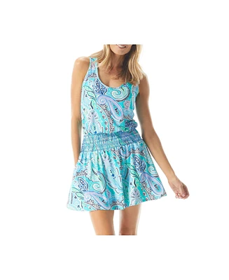 Beach House Style Women's Paisley Print Tenley Smocked Waist Tank Dress