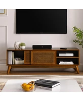 Mid Century Modern Rattan Tv Stand for 65"