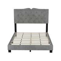 Full Upholstered Bed Frame With Rivet Design, Modern Velvet Platform Tufted Headboard