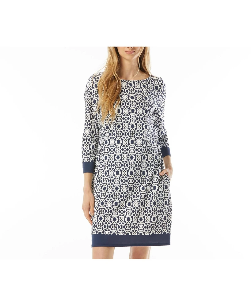 Beach House Style Women's Geo Print Stella Boat Neck Tunic Dress