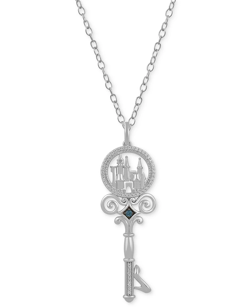 Diamond (1/10 ct. t.w.) & London Blue Topaz Accent Cinderella Castle Key Pendant Necklace in Sterling Silver, 16" + 2" extender