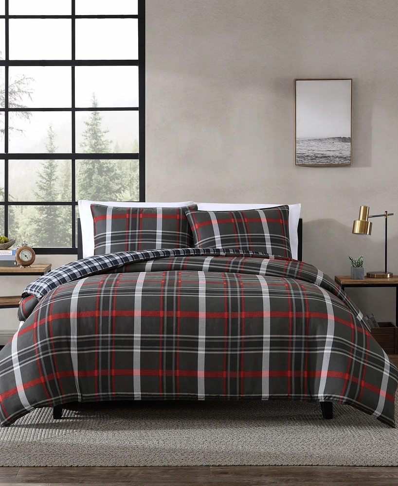 Closeout! Eddie Bauer Willow Plaid Microsuede Piece Duvet Cover Set