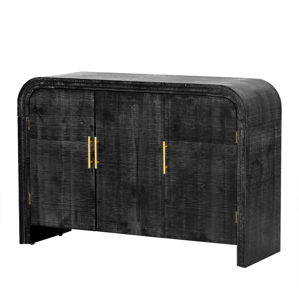 Minimalist Curved Sideboard with Gold Handles and Dividers