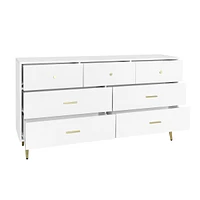 Streamdale Furniture Seven Drawers Large Chest Of Drawer Cabinet With Golden Handle And Golden Legs White Color