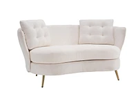 Streamdale Furniture White Polyester Loveseat Sofa with Golden Metal Legs