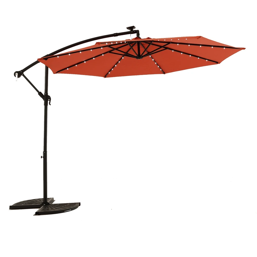 Simplie Fun 10FT Solar Led Offset Hanging Market Patio Umbrella (Orange)