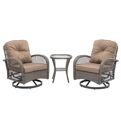 Simplie Fun 3 Outdoor Swivel Rocker Chairs with Cushions & Table