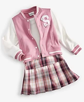 Rare Editions Little Girls Bomber Jacket & Plaid Dress Set