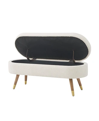 Simplie Fun Beige Upholstered Storage Bench with Golden Metal Legs