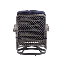 Navy Blue Outdoor Swivel Rocker Chair Set with Cushions