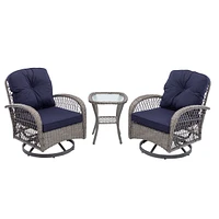 Simplie Fun Navy Blue Outdoor Swivel Rocker Chair Set with Cushions