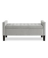 Gray Upholstered Storage Bench with Armrest