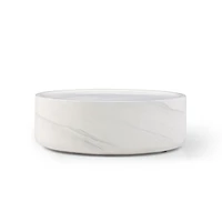 Modern Round Marble Coffee Table, White, No Assembly