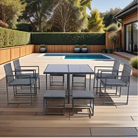 9-Piece Outdoor Dining Set with Space Saving Rattan Chairs