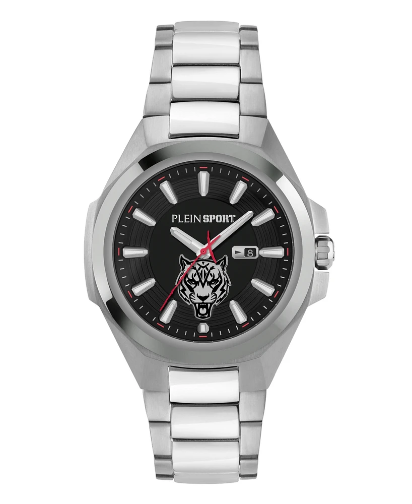 Plein Sport Men's Tigermaster Three Hand Date Quartz Silver Stainless Steel 47MM