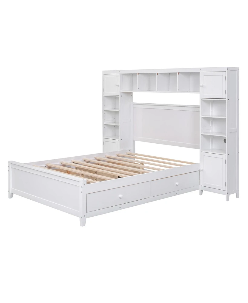 Simplie Fun Full Size Wooden Bed With All-In-One Cabinet And Shelf, Espresso