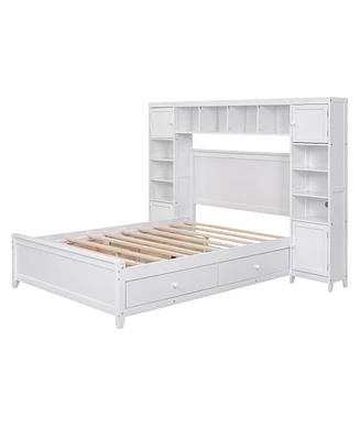 Simplie Fun Full Size Wooden Bed With All-In-One Cabinet And Shelf, Espresso