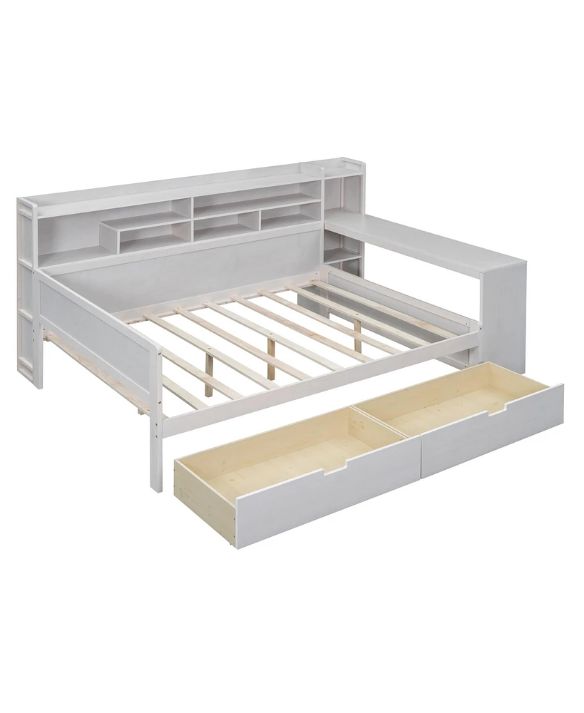 Streamdale Furniture Wooden Daybed with Storage Shelves, Drawers, and Desk