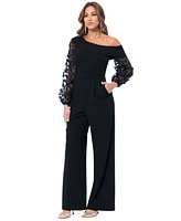 Xscape Women's 3D Floral-Sleeve Wide-Leg Jumpsuit