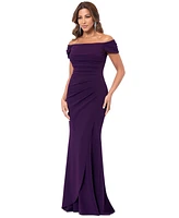 Xscape Women's Ruched Off-The-Shoulder Long Dress