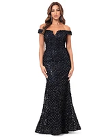 Xscape Women's 3D Sequin Off-The-Shoulder Gown