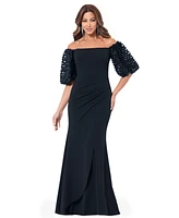 Xscape Women's 3D Floral-Sleeve Off-The-Shoulder Gown