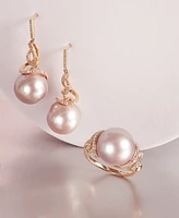 Honora Pink Cultured Ming Pearl (12mm) & Diamond (1/8 ct. t.w.) Drop Earrings in 14k Rose Gold