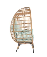 Simplie Fun Blue Steel Frame Wicker Egg Chair with 5 Cushions