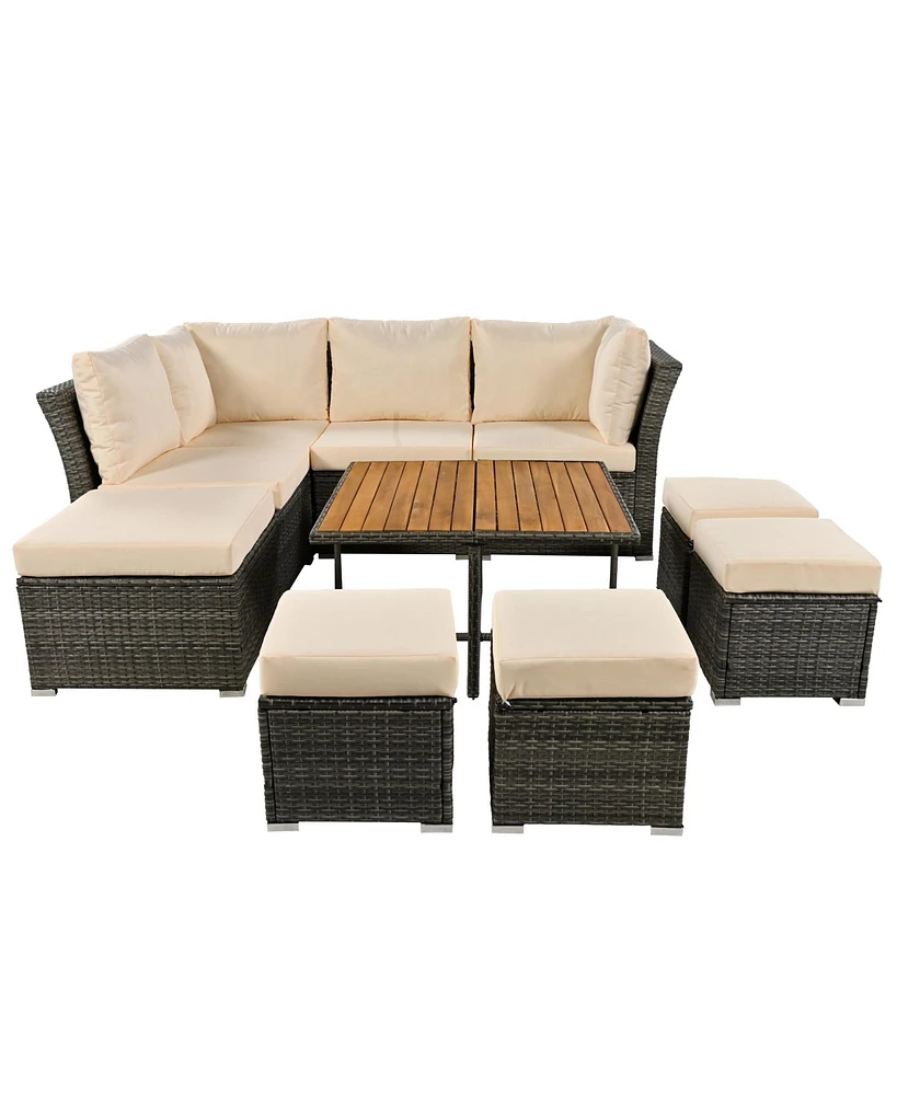 Simplie Fun 9 Piece Outdoor Patio Furniture Set with Coffee Table & Ottomans