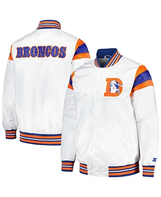 Starter Men's White/Royal Denver Broncos Vintage-like Satin Full-Snap Varsity Jacket