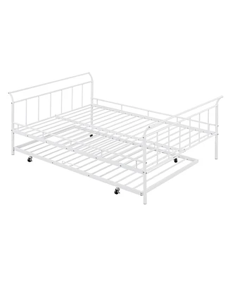 Simplie Fun Full Size Metal Daybed With Curved Handle Design And Twin Size Trundle