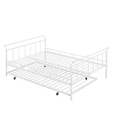 Simplie Fun Full Size Metal Daybed With Curved Handle Design And Twin Size Trundle