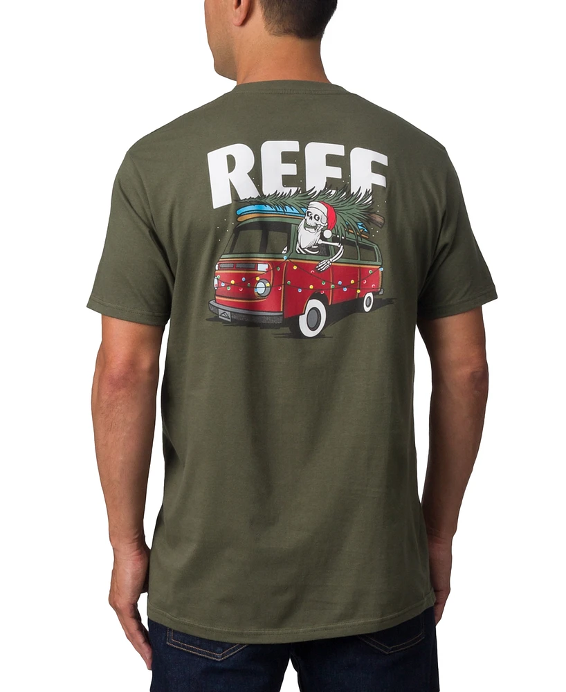 Reef Men's Cotton Logo Santa Skeleton Graphic T-Shirt