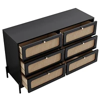Modern Rattan Wood 6-Drawer Dresser & Storage Cabinet