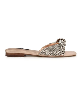 Nine West Women's Mande Embellished Square Toe Slip-On Sandals